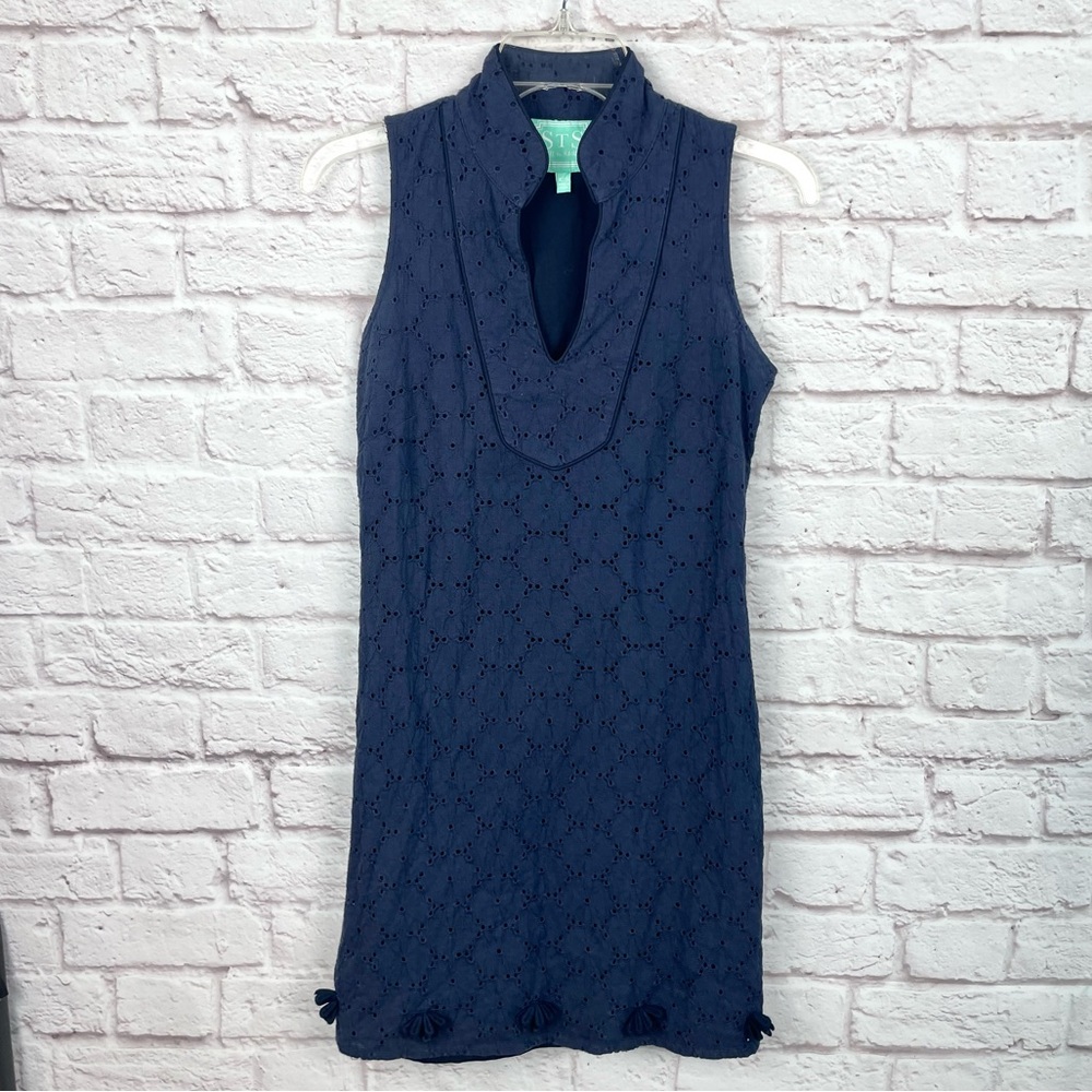 SAIL to SABLE Navy Collar Eyelet Shift Dress Size XXS